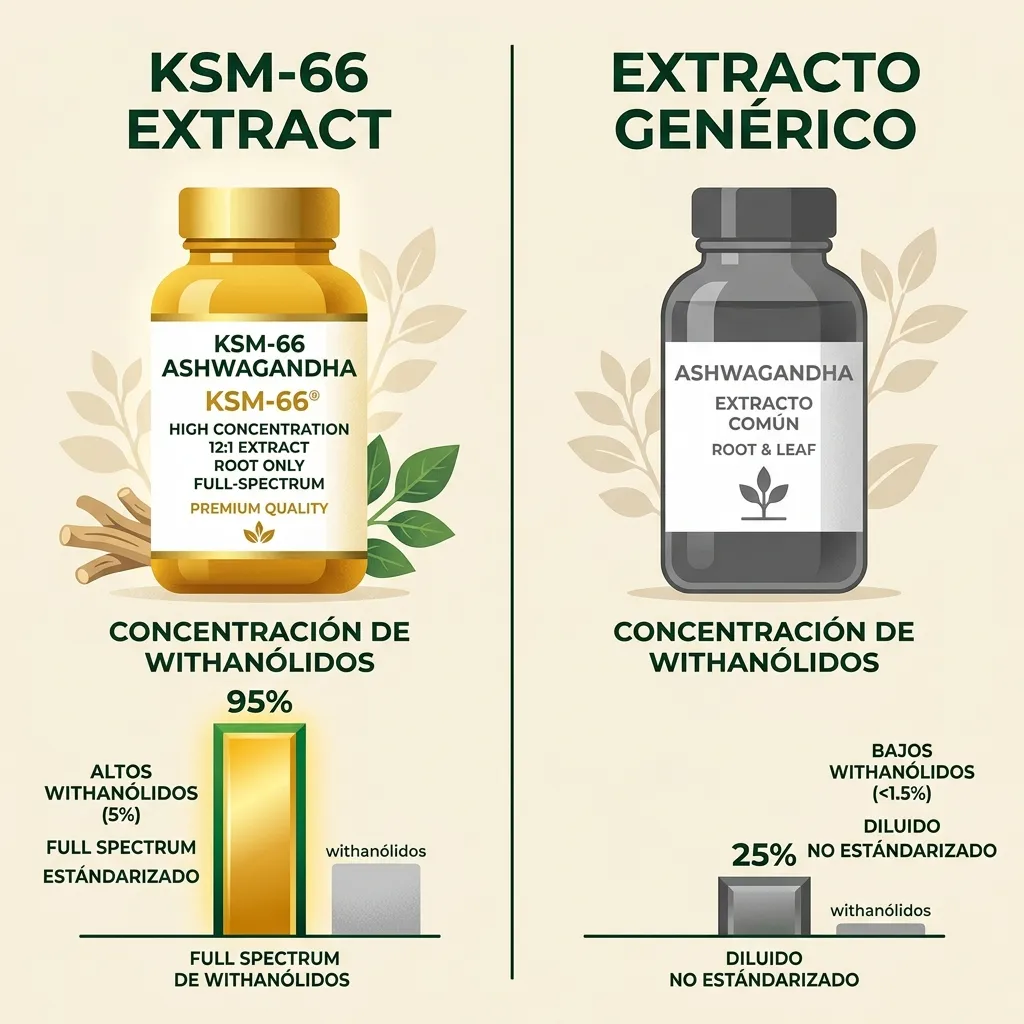 Comparación entre extractos KSM-66 y Sensoril de ashwagandha con sus perfiles de acción