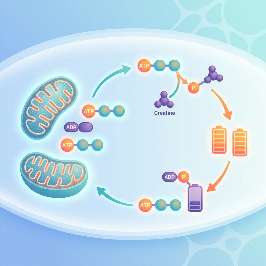 Ciclo de energía ATP y fosfocreatina dentro de la célula muscular