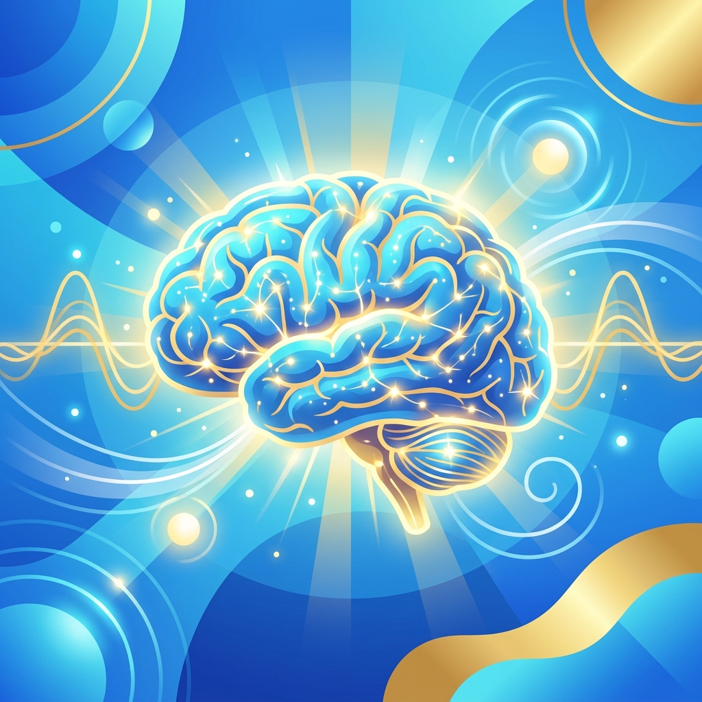 Cerebro claro y enfocado rodeado de nutrientes y hábitos que restauran la claridad cognitiva