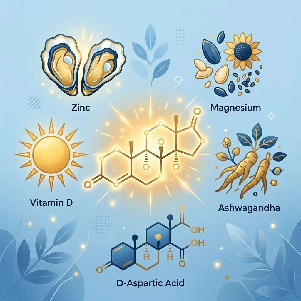 Nutrientes que potencian la testosterona: zinc, magnesio, vitamina D, ashwagandha y ácido D-aspártico